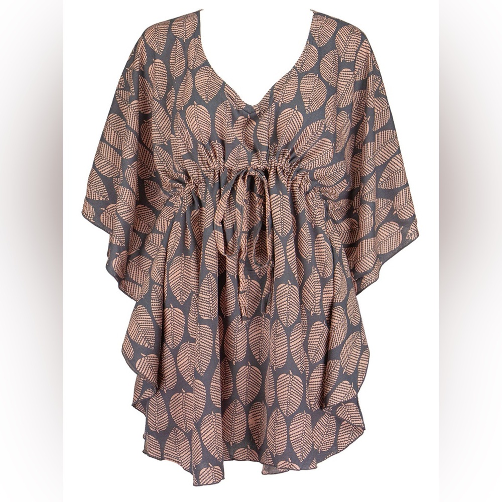 Leaf Patterned Kimono Top / Beach Coverup